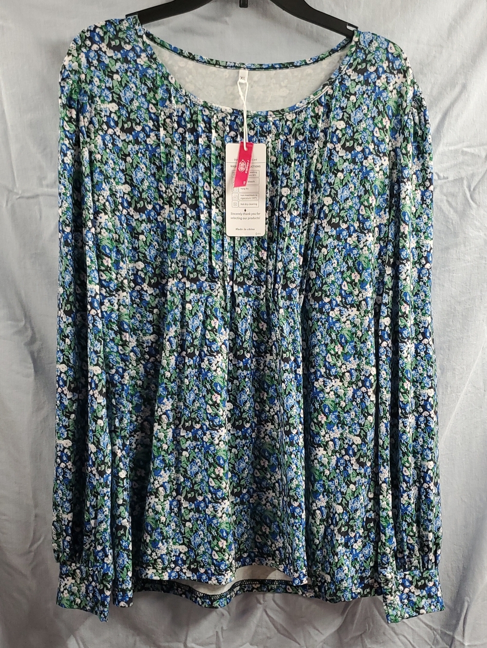 Womens Floral Long-Sleeve Blouse - Blue Multicolor
